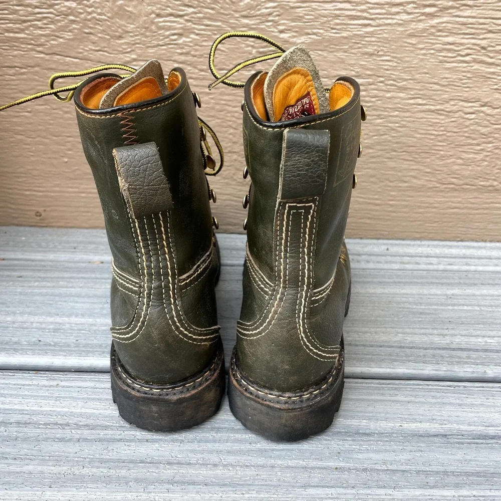 Herman Survivor Vintage 60s Boots Size 5 M/W Green Leather Logger  Vibram Soles